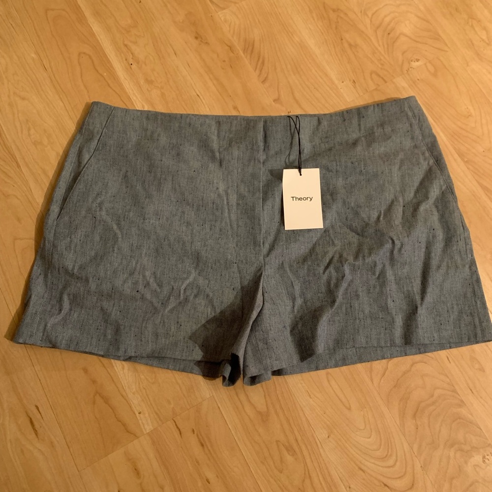 Brand New Theory Chambray Linen Denim Shorts Size 18